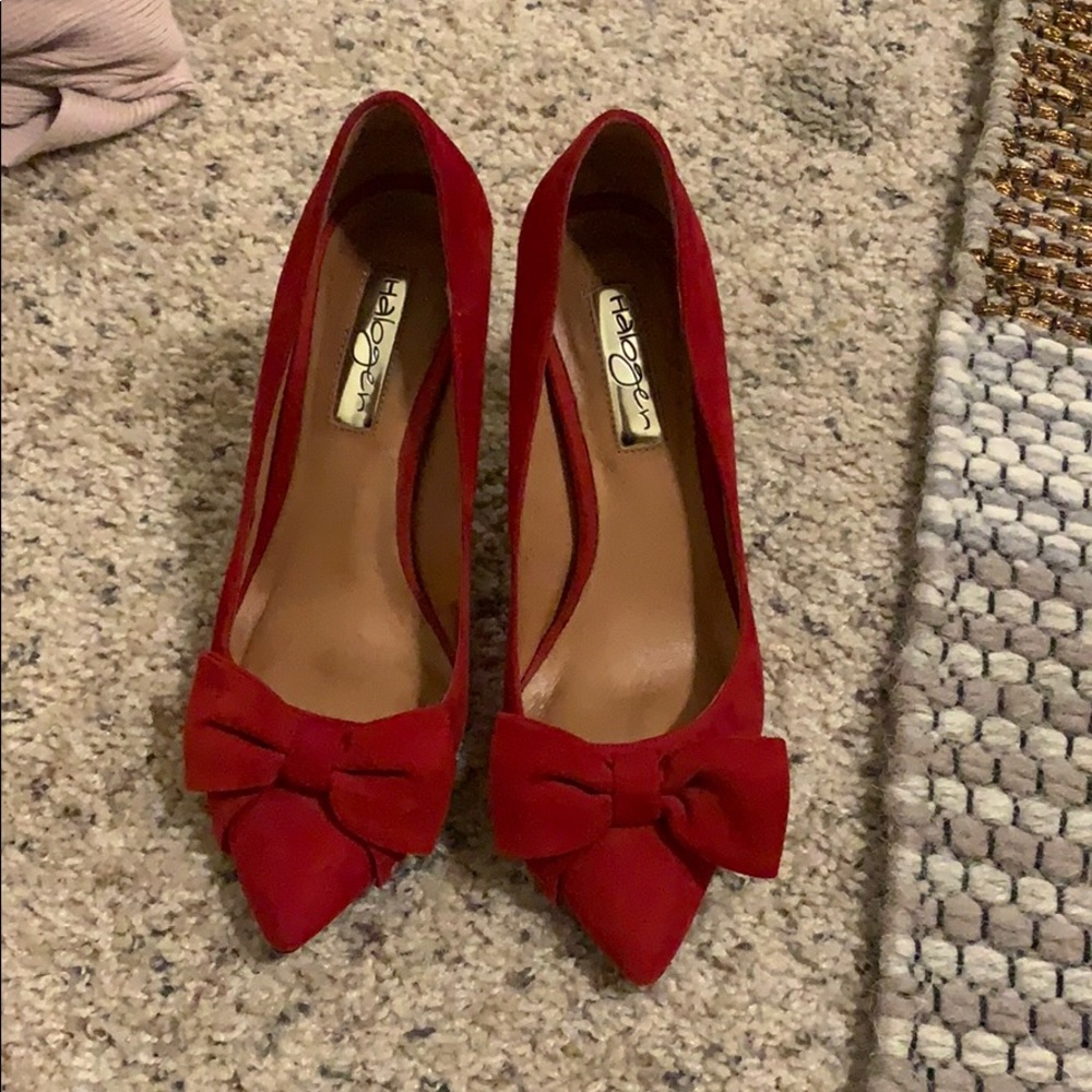 Halogen Red Suede Bow Pumps